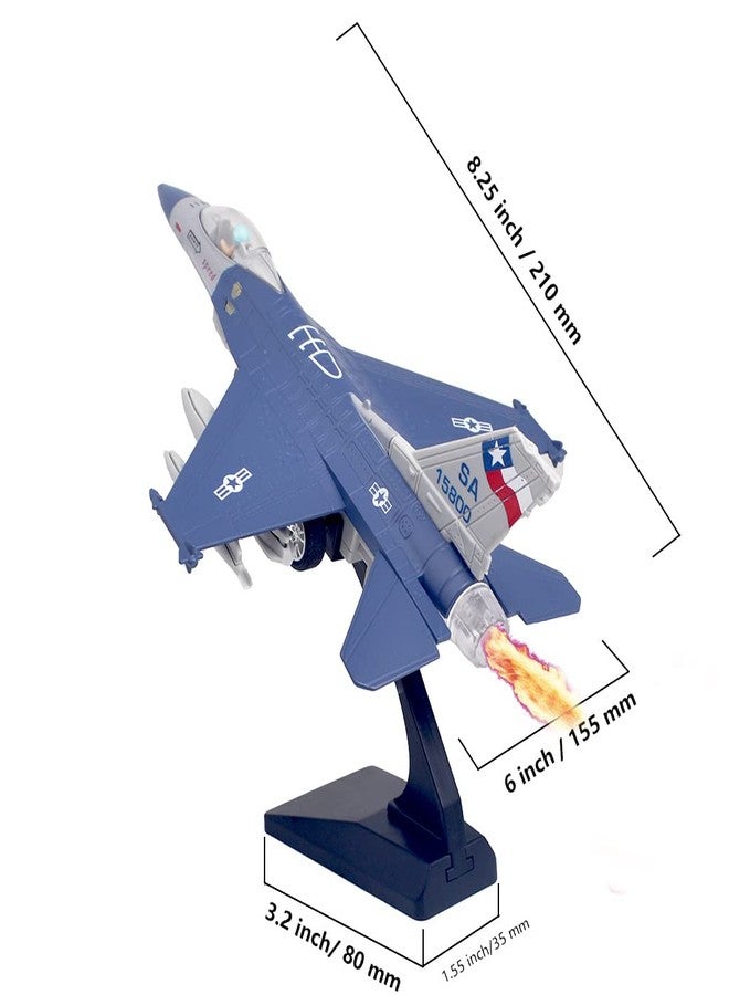 Ailejia Diecast F 16 Fighting Falcon Airplane Model Aircraft Army Air Force Toys Military Plane Pull Back with Lights and Sounds Fighter Jet Party Supplies (F 16 Blue) - Image 3